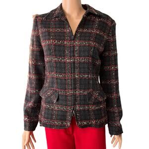 Sag Harbor Y2K Tweed Plaid Blazer Jacket 8 Full Zip Work Office Academia